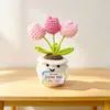 Comercio Electrónico Transfronterizo Ganchillo Hecho a Mano Tulipán de Múltiples Cabezas Planta en Maceta de Hilo Tarjeta de Energía Positiva Adorno Regalo Pequeño para el Día de San Valentín
