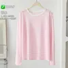 Cubierta de Protección Solar de Lyocell Verano Fitness Camiseta de Manga Larga de Tencel Delgada Holgada Ropa Holgazana de Yoga Cubierta Rayada para Mujer