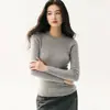 Suéter de cachemira acanalado sin costuras, corte ajustado para mujer, cuello redondo, capa base ajustada, estilo simple otoño/invierno, suéter de punto