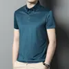 Nova Camisa Polo Casual Solta de Manga Curta para Homens de Meia-idade e Jovens, Listrada, para Cabelo, Verão 2023