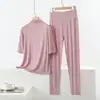 Conjunto de dos piezas de pijama y pantalón de modal ligero de verano, holgado, talla grande, ropa casual para el hogar para mujer