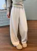 Calça Larga de Cintura Alta Off-White para Mulheres, Outono, Fluida, Comprimento Total, Perna Banana, Macia, Versátil, Casual, Calça de Moletom Esportiva