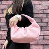 Nuevo Bolso de Mano Versátil de Moda Transfronteriza de Cuero Genuino con Forma de Cuerno, Bolso de Hombro, Bolso de Muñeca Tipo Nube, Bolso Plisado