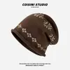 Touca Jacquard Fair Isle Nova 2026 para Mulheres, Chapéu Slouchy com Barra Dobrada para Outono e Inverno, Fashionável e Versátil, Gorro de Tricô Emagrecedor