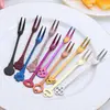 Atacado do Fabricante Aço Inoxidável Criativo Banhado a Ouro Colorido Colheres e Garfos, Colheres de Café, Garfos de Frutas, Colheres de Sobremesa Estilo Japonês, Garfos de Três Dentes
