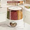 Caixa de Armazenamento de Grãos, Recipiente Rotativo para Arroz, Lixeira de Arroz Selada à Prova de Insetos e Umidade Doméstica, Pote Compartimentado com Vedação por Pressão, Caixa de Arroz