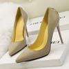 8915-2# Moda estilo europeu e americano salto fino simples salto alto camurça bico fino raso fivela D sapatos femininos sexy