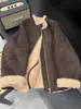 Estilo Coreano Cuello Alto Cuero y Lana Integrados Cordero Cordero Chaqueta Corta Mujer 2026 Otoño Nuevo Estilo Chaqueta Exquisita de Moda