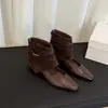 Botines de piel de oveja estilo retro francés de punta cuadrada para mujer, con diseño interior elevador de altura, hebilla de correa de cuero trenzado, adecuados para ir al trabajo, y con un estilo del páramo occidental de Sichuan