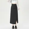 Falda de tela asimétrica para mujer, falda lápiz plisada de otoño, falda recta de longitud media