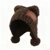 Gorro Pasamontañas con Pompones en las Orejas de Osito de Peluche Lindo para Mujer, Cálido Versátil para Otoño e Invierno, Protección para las Orejas