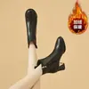 Botas Martin para mujer con forro de felpa, cuero suave, nuevo estilo otoño e invierno 2026, elegantes zapatos de cuero de tacón alto y tacón medio negro para madres
