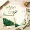 Papel de carta verde original, alto atractivo estético, tarjeta de felicitación escrita a mano con flores de gardenia, set de cartas de amor estilo ins