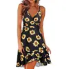 Vestido de Verano 2025 de Amazon para Mujer, Sexy, de Moda, con Cuello en V, Tirantes, sin Mangas, Espalda Descubierta, con Vendaje, Estampado, de Corte Amplio