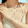 Venta Caliente Europea y Americana Trébol de Cuatro Hojas Súper Brillante Completo de Diamantes Circonita DIY Multi-Accesorio Set de Collar y Pulsera Acero Inoxidable Chapado en Oro de 18K