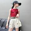 Shorts Cargo da Moda Laranja Tigre para Meninas + Colete Moda Street Multi-Bolsos Calça Três Quartos Motocicleta Novo Infantil