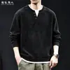 "Jacquard Espinha de Peixe" Estilo Old Money Falso Duas Peças Moletom Henley Gola V Masculino Outono Textura Solta Manga Longa