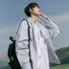 Camisa de Manga Larga a Rayas Estilo Japonés para Hombres y Mujeres, Primavera y Otoño, Estilo Hong Kong, Chaqueta Camisa Casual Holgada de Moda de Alta Gama