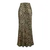 Falda adelgazante de línea A con estampado de leopardo en relieve dorado estilo francés para mujer, nueva falda larga bodycon de cola de pez para verano