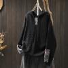 Suéter de Algodón con Capucha y Cordón Estilo Étnico Cinta Algodón Cuello Sweater Holgado Talla Extra para Mujer Primavera y Otoño Vintage Distintivo Pulóver Suéter de Punto