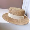 Sombrero de copa plana de hierba real de seda dorada tejido a mano de lujo para mujer, sombrero de sol de paja Lafite para verano, sombrero de sol moldeable, moda