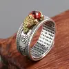 Anillo de Plata Tailandés Vintage Anillo de Granate Pixiu Moda Masculina Ajustable Personalidad Unisex Creativo Simple Anillo de Alta Gama