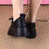 Sapatilhas de Couro Macio Puro de Boca Profunda para Mulheres com Saltos Grossos, Solas Grossas Leves, Sapatos de Couro Pequenos Estilo Britânico, Sapatos de Couro Preto Versátil com Cadarço