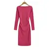 26093-26 Otoño estilo coreano un hombro cuello diagonal color macarrón corte ajustado bodycon Rachel vestido largo