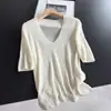2026 Elegante Top Corto de Punto con Escote en V y Pliegues, Blusa Corta de Verano Delgada Juvenil, Camisa de Punto al por Mayor H08GS99525