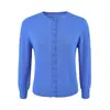 Elegante cárdigan de punto azul marino de manga larga para mujer, adecuado para primavera y otoño, top versátil y único, chaqueta suéter