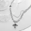 Cadena de Acero de Titanio Collar con Cruz Negra para Hombres y Mujeres Diseño de Nicho Hip-Hop de Alta Gama Personalidad Cadena Versátil para la Clavícula