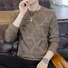 Moletom de Manga Longa Masculino Primavera e Outono Novo Jacquard Gola Redonda Camiseta Masculina Top de Alta Qualidade Moda Casual Camisa Básica