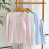 Pijama con Almohadillas para el Pecho para Mujer, Algodón Puro, Primavera y Otoño, Delgado, Holgado, de Manga Larga, Pantalón Largo, Sencillo, Se Puede Usar Afuera, Ropa para el Hogar, Conjunto de Dos Piezas