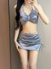 Traje de baño de tres piezas para mujer, bikini sexy adelgazante que cubre el vientre, estilo Pure Wish, color plata, para vacaciones.