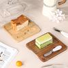 Plato para Pastel de Madera de Acacia con Tapa de Vidrio, Bandeja de Bambú, Plato de Postre, Caja de Almacenamiento para Pan Mantequilla Postre, Tapa Cuadrada de Vidrio