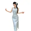 2026 Nuevo Diseño Transfronterizo con un Nuevo Estilo Chino, Vestido Qipao de Longitud Media con Jacquard Mejorado, Corte Entallado