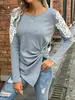 2025 Otoño Exportación Transfronteriza Estación Independiente Amazon Wish Europeo y Americano Nuevo Encaje Hombro Cuello Redondo Mangas Largas Tops para Mujeres
