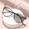 Gafas Planas Fotocromáticas Marco Negro Estilo Ojo de Gato Patas de Resorte Europeas y Americanas Ultraligeras Para Chica Popular Liso Antiluz Azul Gafas para Miopía