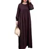 En Stock Transfronterizo Color Sólido Talla Grande Manga Larga Holgado Suéter Vestido Largo Casual Venta al por Mayor de Fábrica