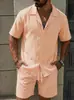 2026 Nuevo Estilo de Verano Conjunto Casual para Hombre de Color Sólido con Camisa de Manga Corta y Shorts Conjunto de Dos Piezas de Playa Holgado Estilo Europeo y Americano