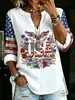 Amazon Transfronterizo Blusa de Mujer con Cuello en V Estampado Digital Floral 3D Moda Cuello Redondo Camisa Holgada Estilo Primavera Verano