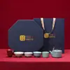 Set de regalo de cerámica de alta gama: Juego de té con tetera de asa en caja octogonal, con diseños culturales y artísticos de cinco hornos famosos