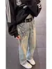 Jeans de diseño americano cleanfit con estampado de rayo para hombre, sentido del diseño, descarado, guapo, estilo high street, vibra de rayo, pantalones versátiles de pierna recta