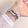 Anel Pulseira Coreano de Nicho Estilo Igual de Blogueira Versátil Aberto com Cravação de Diamantes Anel para Dedo Indicador Versão Larga