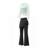 Conjunto de Roupa de Yoga Feminino Outono Novo Top Cruzado de Manga Longa Conjunto Real de Duas Peças Saia Calça Pilates Fitness Esportivo Conjunto de Duas Peças