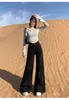 Jeans Anchos con Forro de Polar Negro para Mujer 2025 Otoño Nuevos Pantalones de Pierna Ancha Adelgazantes Forma de Pera Antiadherentes de Longitud Completa Acampanados