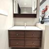 Combinación de Gabinete de Baño Estilo Medieval Color Nogal Lavabo sin Pintura Lavabo Integrado Cerámico Lavabo de Baño Gabinete de Baño