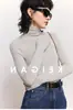 Top Base de Punto Gris de Cuello Alto, Pieza Única sin Costuras para Mujer, Otoño/Invierno, Ajustado, Moldeador del Cuerpo, Suave y Esponjoso, de Manga Larga