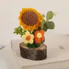 Producto terminado tejido a mano planta en maceta de girasol rosa decoración de escritorio para el hogar flor de hilo artificial regalo para el Día del Maestro