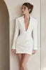 Novidade Amazon AliExpress: vestido feminino justo, bodycon, curto, com gola de alfaiataria e decote V profundo, mangas compridas